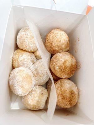 Cheese Balls: mochi balls filled with mozzarella, coated with different flavors. These are: Honey Butter and Churro