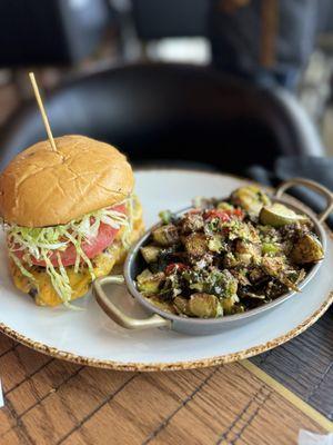 Cadillac burger with brussels sprouts