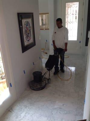 Working on my marble at my home....cleaning, polishing.