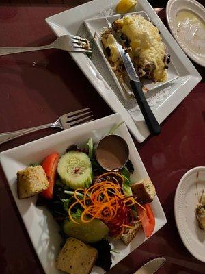 House salad and stuffed mushroom