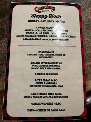 New happy hour menu