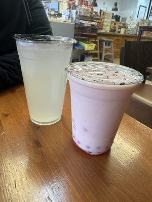 Large lemonade and regular strawberry smoothie with popping boba