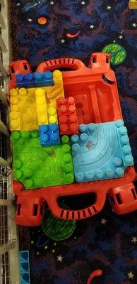 Mega blocks table in the baby/toddler gated area. Very dirty & sticky. The majority of toys in there were in similar condition.