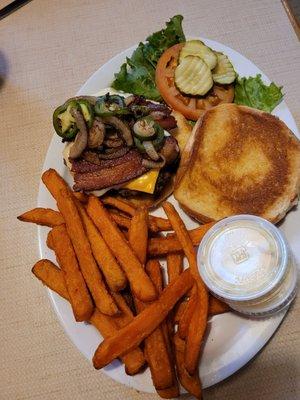 Jalapeño Burger with Sweet Potato Fries