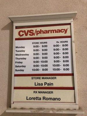 Incorrect Pharmacy hours still posted.