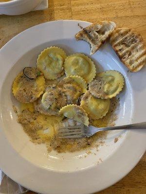 Wild mushroom ravioli (with a side salad).  This was amazing!!!