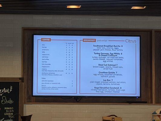 Breakfast and Beverages Menu