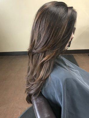 Balayage, root, gloss and cut by Emma