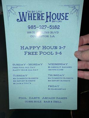 Happy hour menu as of 11-15-24