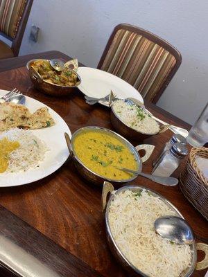 Basmati Rice Plate, lentils, Naan