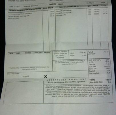 $1900. I could bought a new motor. The shop states the do complete restorations, but a far from that, a complete invoice