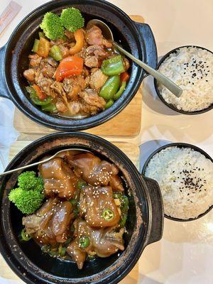 (top) yellow braised chicken (bone-in)  (bottom) yellow braised pork trotter (with request of adding mild spicy)