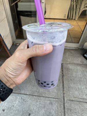 Large iced milk tea with boba