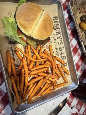 Herd Burger with sweet potato fries