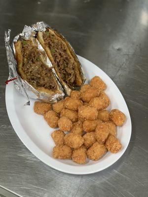 Steak Philly Sandwich in a wrap with Tater Tots   Small