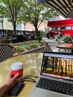 Outdoor shot working from coffee shop