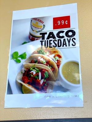 Taco Tuesday Special Sign (Posted 3/11/20)