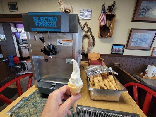 Free ice cream at end of meal. Self serve.