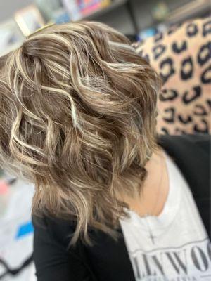 A Line Bob with Chunky Highlights