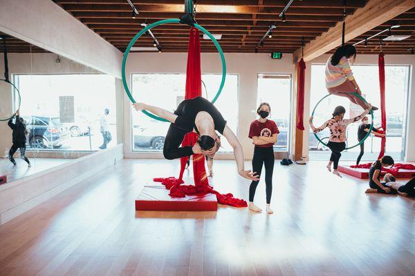 Aerial arts class at Daurden Performing Arts Conservatory (DPAC).  Photo by Jana Bee Photography.