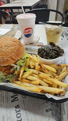 Whiting sandwich combo w/collards, fries, & nanas pudding