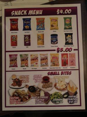 Snack menu