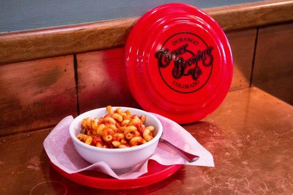 Kids meals are served on a Frisbee!