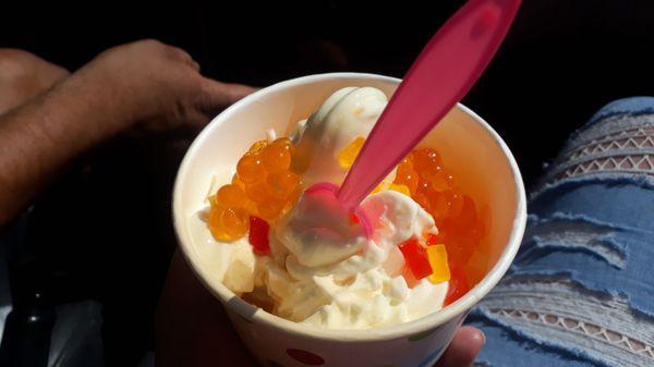 Pineapple, Vanilla, and Mango with popping boba and jellies