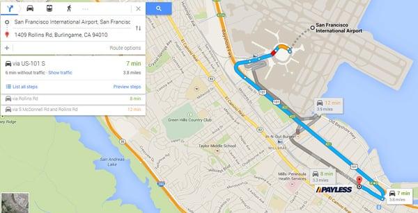 Payless is off-site from the SFO airport.  Shuttle is about a 10 minute drive.
