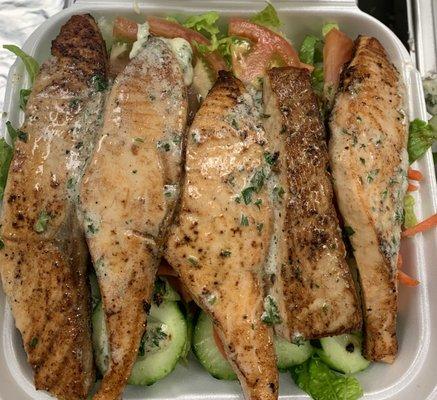 Grilled Salmon Salad with Garlic Butter w/ Dressing On the Side