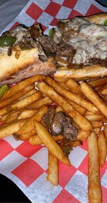 Cheese Steak Deluxe w/ fries and pickles