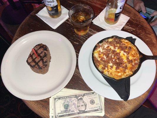 Filet mignon and loaded mashed potatoes