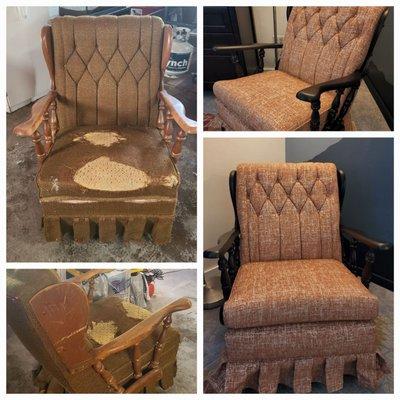 Rocking chair before (left) and after