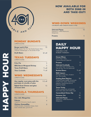 Our 2021 Happy Hour and Daily Specials