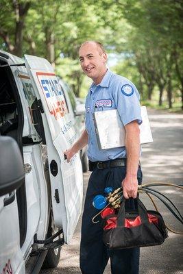 Deacon gets ready for an air conditioner tune-up