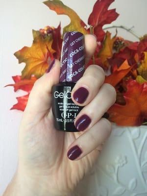 Get Cherries Away gel polish! Looks great! Happy Fall! Joy of Nails is great!