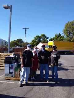 E-waste collection event in La Crescenta. Arion staff: Rudy and Raul.  Community Life Church volunteers: Bill and Nancy