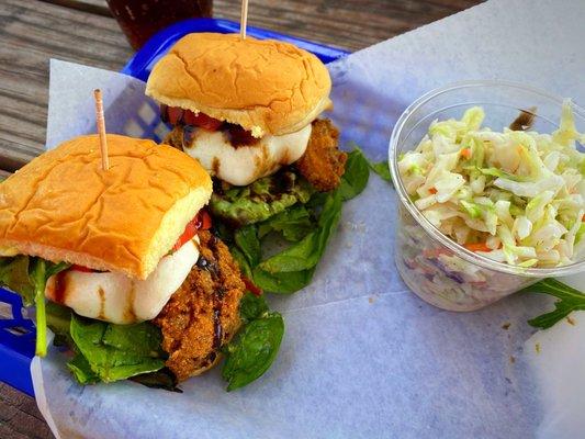 Fried/breaded Chicken Caprese Sliders & Coleslaw