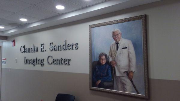 Signage for the Claudia E Sanders Imaging Center, wife of KFC Founder Colonel Sanders