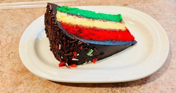 Their homemade rainbow cookie cake is AMAZING!