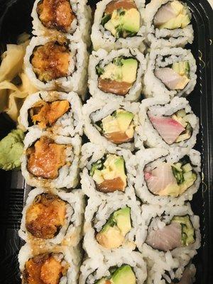 Sweet Potato Maki, Salmon Avocado Maki, Spicy Yellowtail Maki