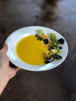 Melon Gazpacho with Avocado, Pickled Melon & Chimichurri from Private Catering Event