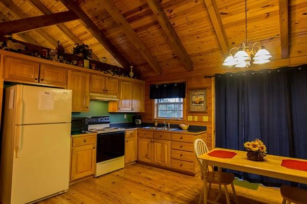 Country Blue cabin Kitchen fully equipped.