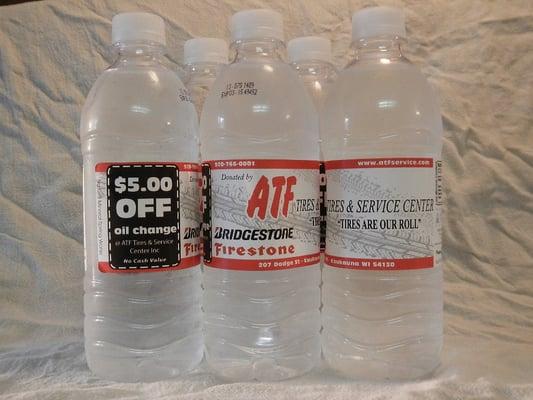 ATF Tires and Service is donating 6720 bottles of water to the Kaukauna baseball little league...