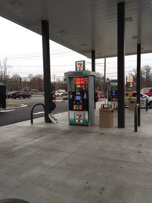 Eight gas pumps with 3 grades of gasoline.  Diesel is on pumps #1 and #2.