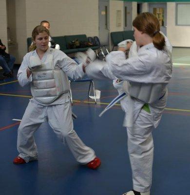 Young teenage girls training for tournament competition.