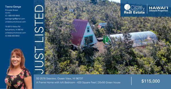 NEW LISTING:  420 Sq Ft A Frame newly built home on 2 acres with amazing ocean views!  Surrounded by Native Ohia Forests.  Offered at $115k