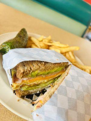 Ham Breakfast Sandwich + avocado + cheese w/ French Fries