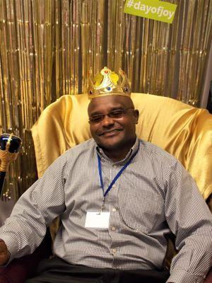 Stephen, our caregiver, wearing a crown!