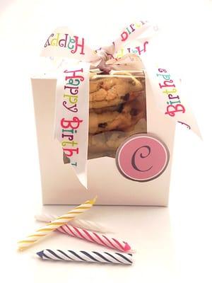 Our Birthday Pack- 4 big cookies of your choice, wrapped with festive ribbon and birthday candle- delivered locally for $10!